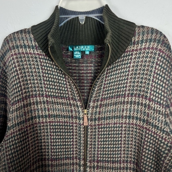 Ralph Lauren Gingham Neutral Indie Sleeze Cotton Zip Up Sweater Jacket - Picture 2 of 6